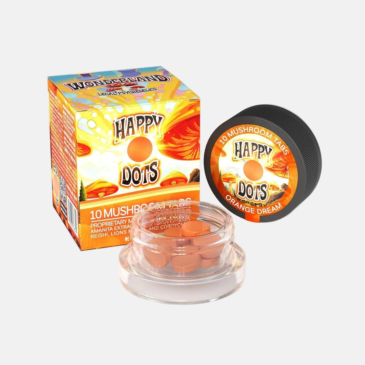 Wonderland Happy Dots Mushroom Tabs 10 count (Case of 10) - Mystic Journey Path