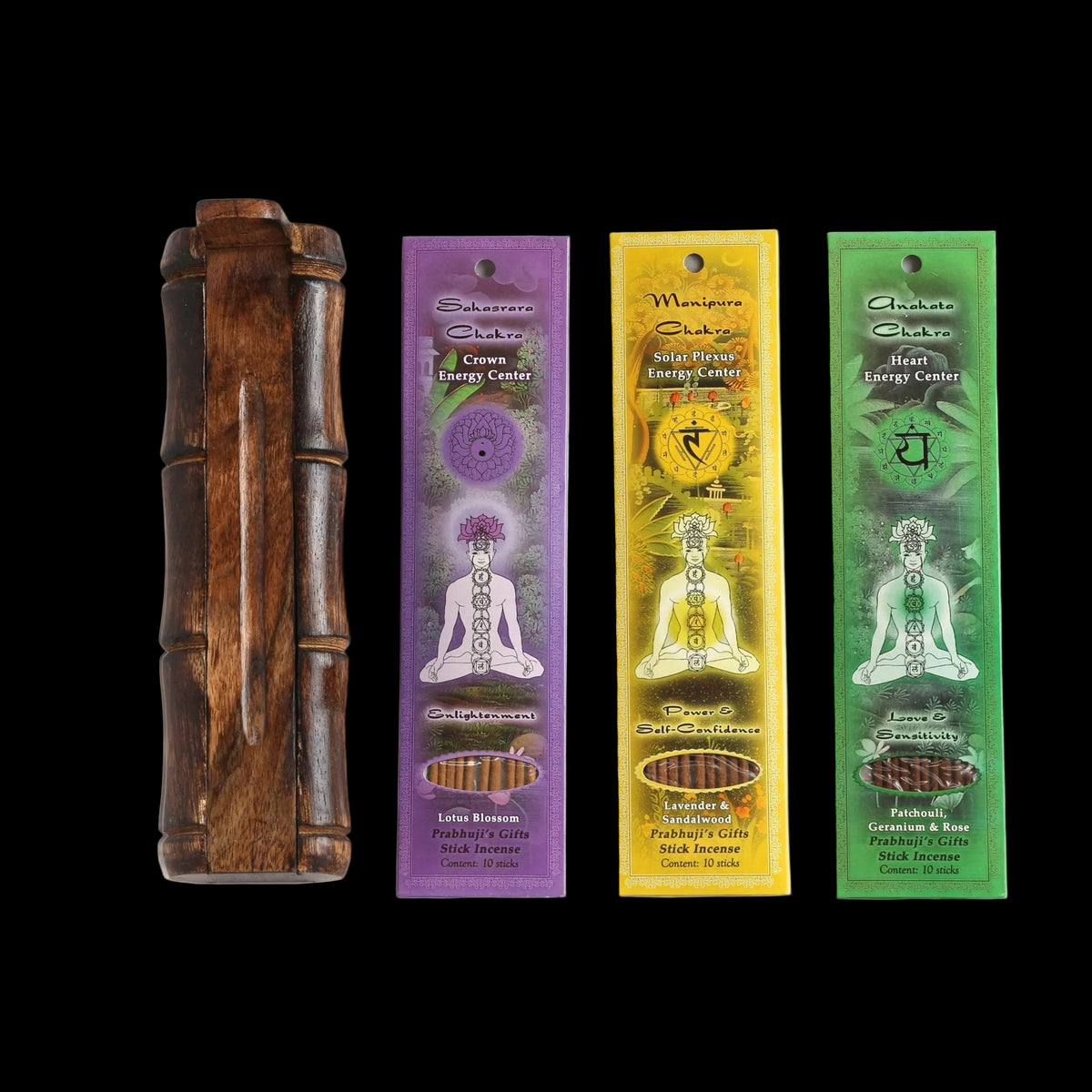 Incense Gift Set - Bamboo Burner + 3 Chakra Incense Sticks Packs & Greeting - Always  -Mystic Journey Path