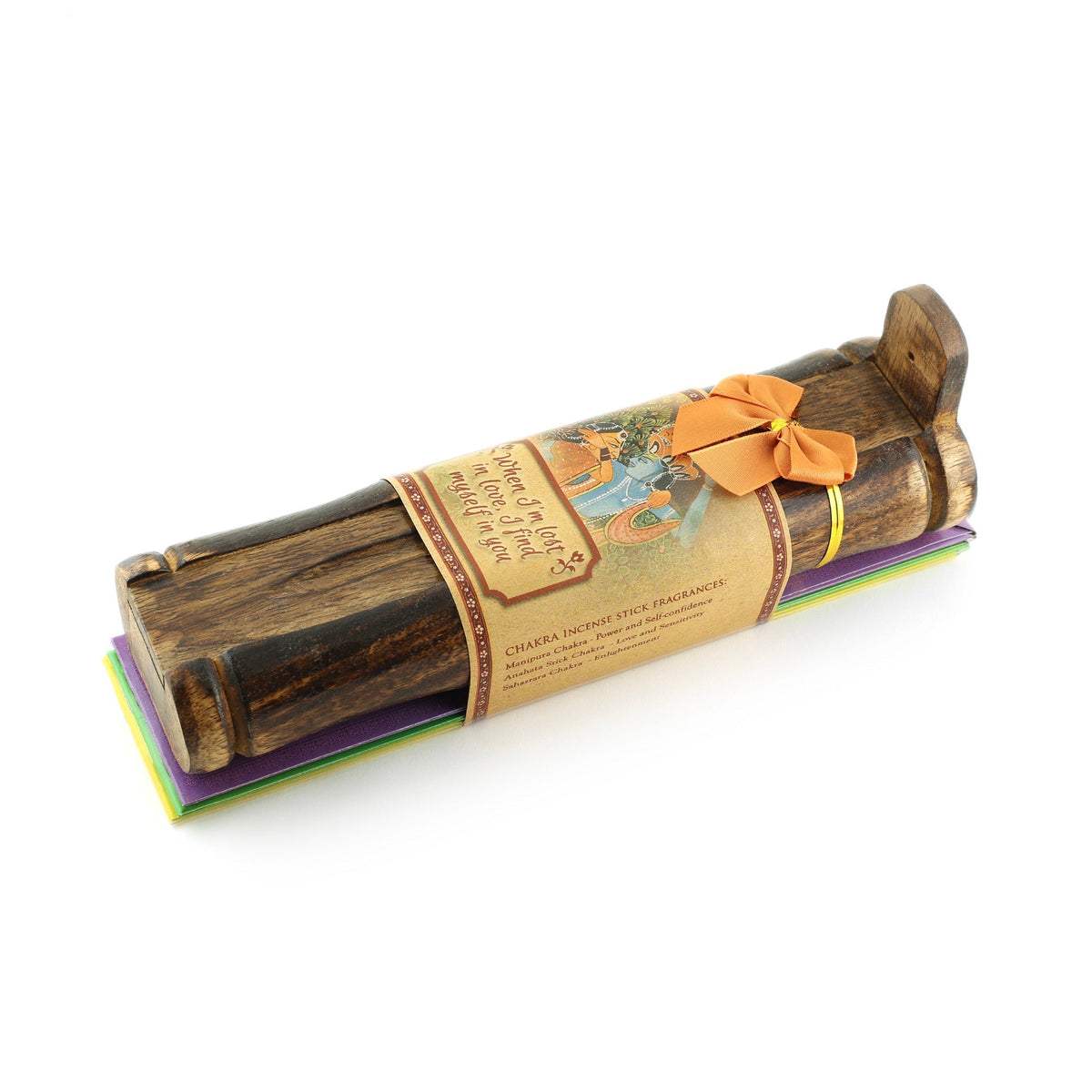 Incense Gift Set - Bamboo Burner + 3 Chakra Incense Sticks Packs & Love Greeting - Lost in Love  -Mystic Journey Path