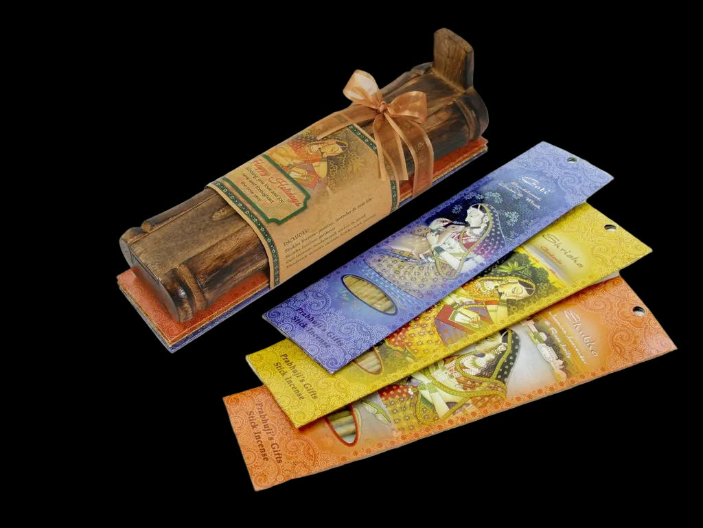 Incense Gift Set - Bamboo Burner + 3 Meditation Incense Sticks Packs and Holiday Greeting - Happy Holidays   - Mystic Journey Path