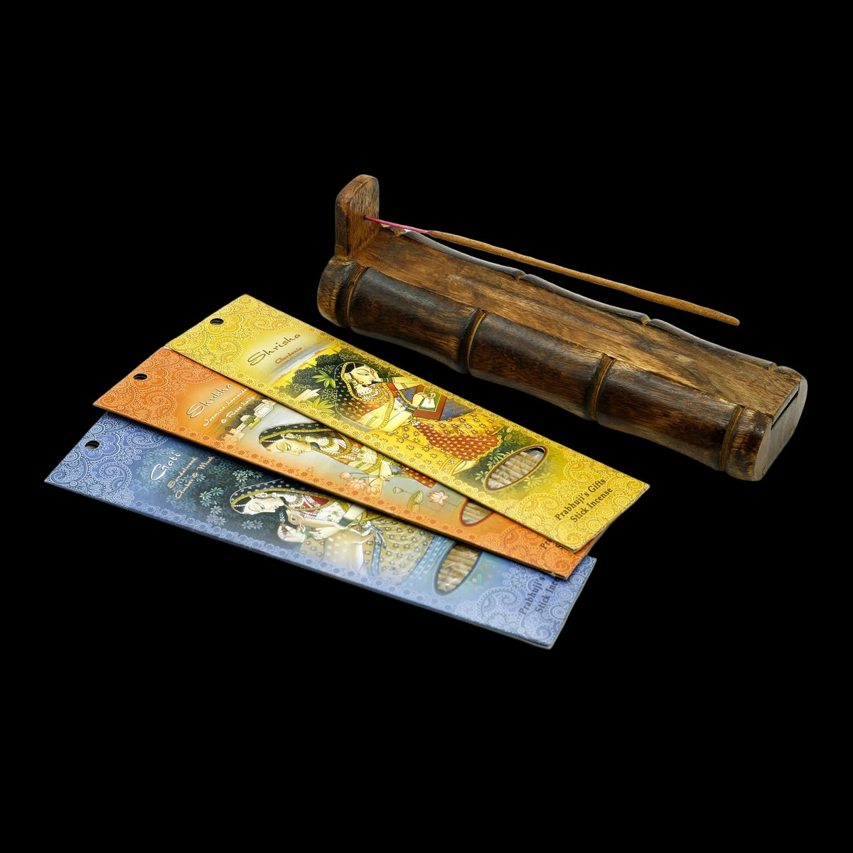Incense Gift Set - Bamboo Burner + 3 Meditation Sticks Packs & Holiday Greeting - Love   - Mystic Journey Path