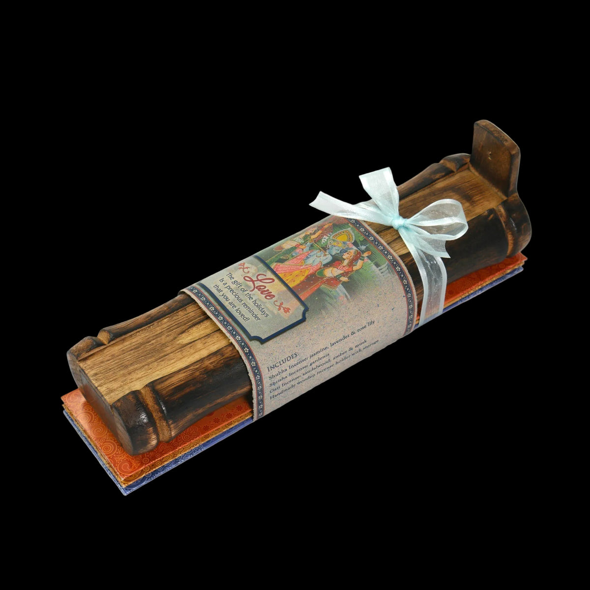Incense Gift Set - Bamboo Burner + 3 Meditation Sticks Packs & Holiday Greeting - Love   - Mystic Journey Path
