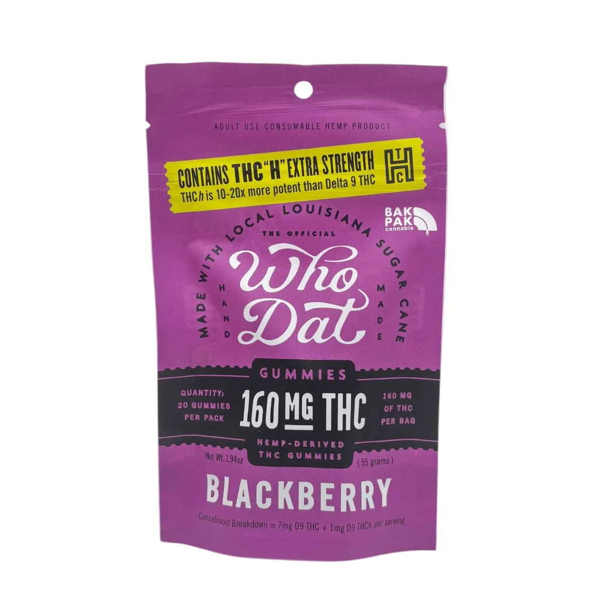 Who Dat 160mg THCH+D9 20ct Blackberry (box of 10) - Mystic Journey Path