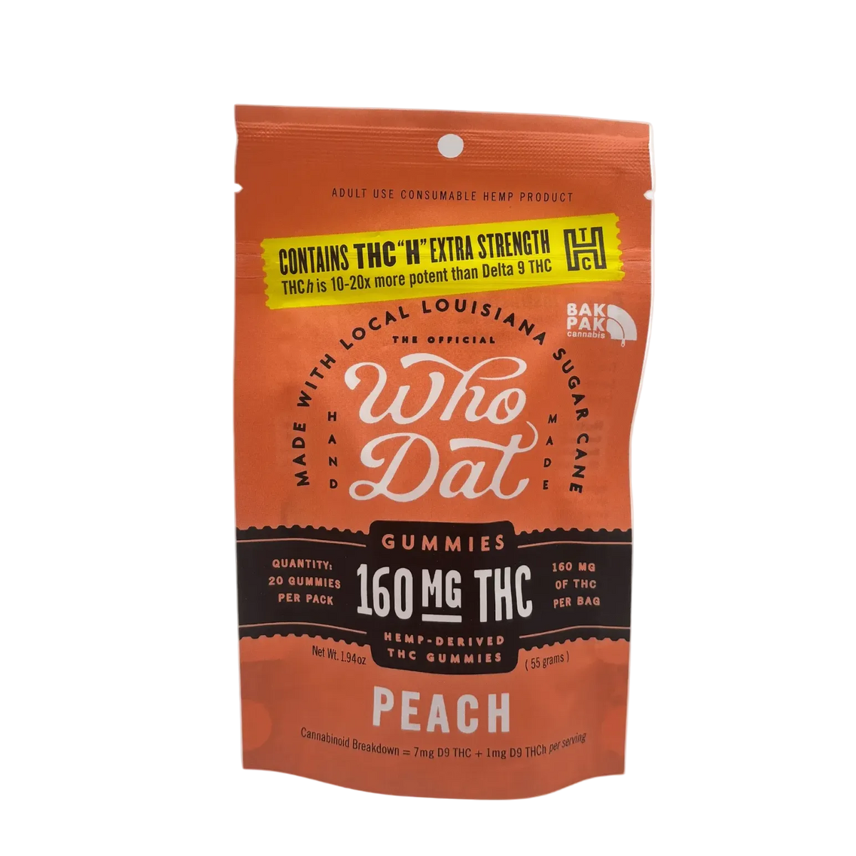 Who Dat 160mg THCH+D9 20ct Peach (box of 10) - Mystic Journey Path