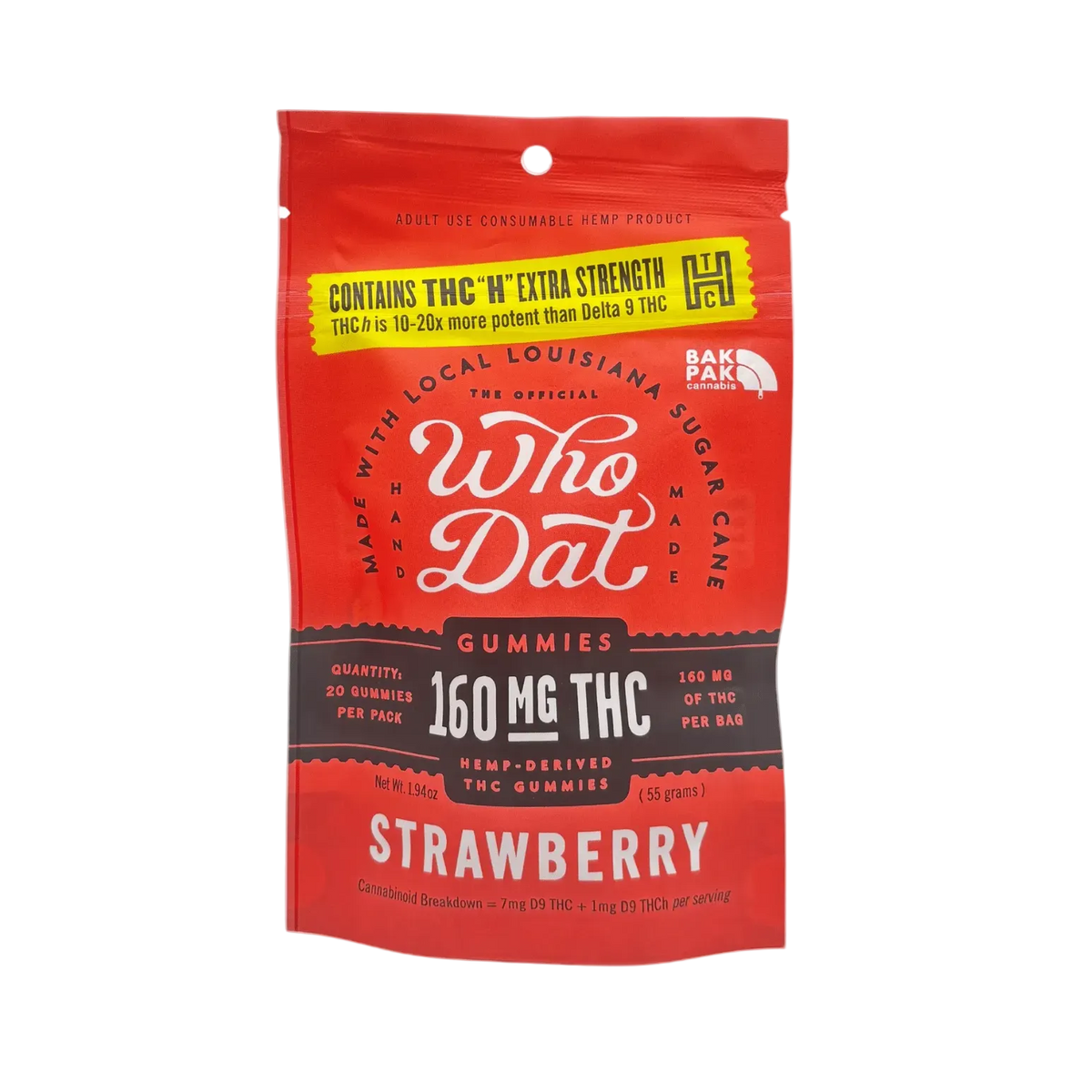 Who Dat 160mg THCH+D9 20ct Stawberry (box of 10) - Mystic Journey Path